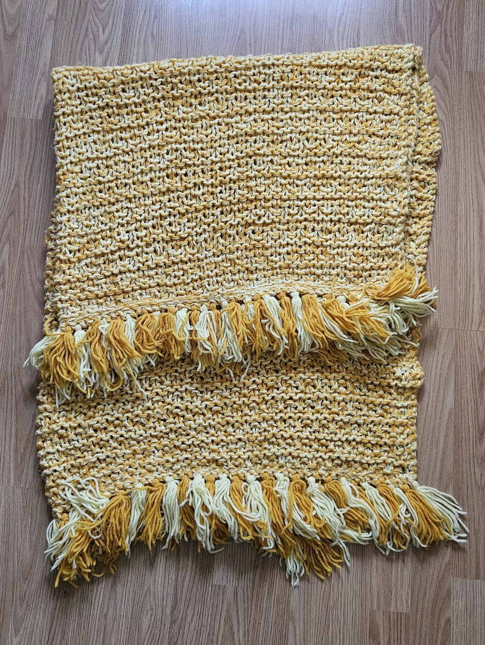 Vintage 70’s Hand Crocheted Afghan Throw Blanket Retro Goldenrod 54x45. Boho